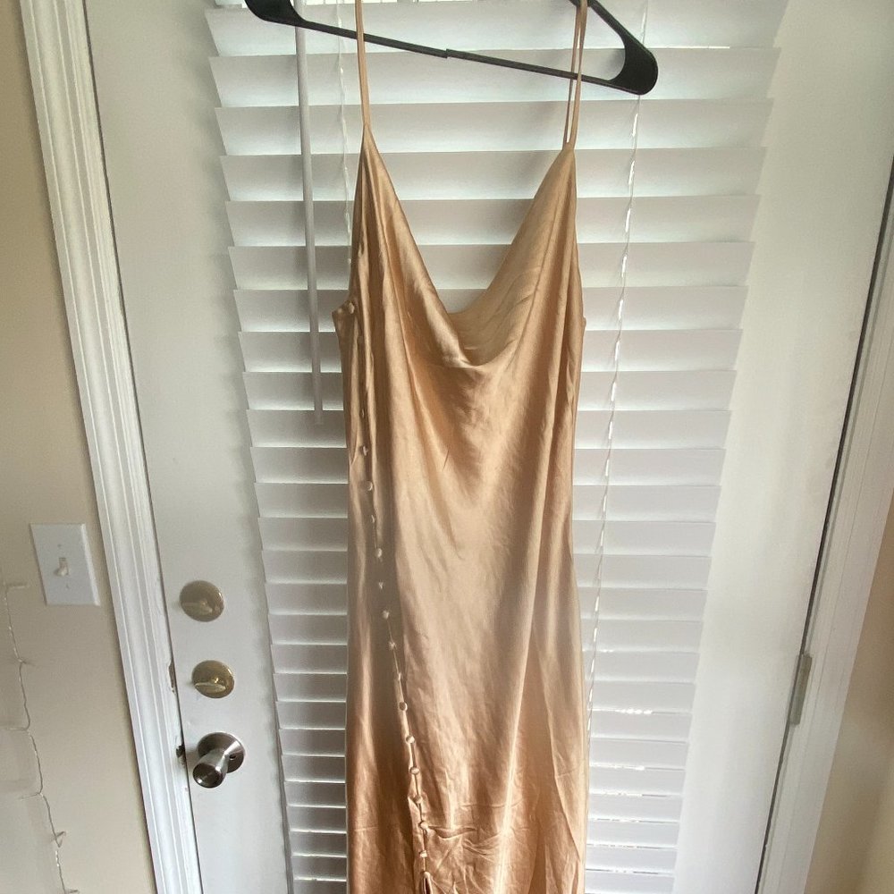 Champagne/Gold Satin Midi Dress - LUSH